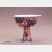 明代宣德窑青花描红海兽波涛纹高足杯的图片,特点,价格,鉴赏