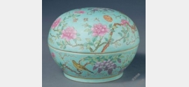 清光绪绿地粉彩藤萝花鸟纹圆盒档案