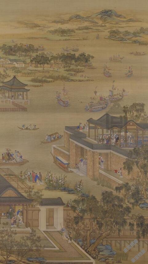 清《雍正十二月行乐图》轴之《五月竞舟》